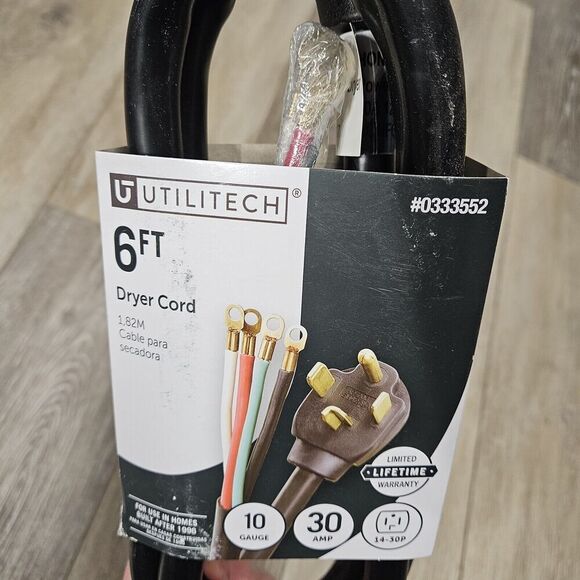 Utilitech 6ft 4 Prong Black Dryer Appliance Power Cord 10 Gauge 30 Amp New - Picture 2 of 7